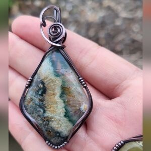 Handmade Ocean Jasper Copper Wire Wrapped Pendant